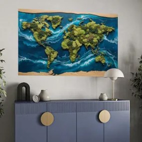 XXL Autocolante Mapa do Mundo - Epoxy Lava Flow e Musgo