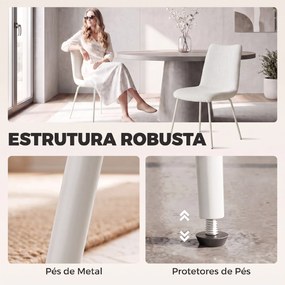 Conjunto de 2 Cadeiras de Jantar em Veludo (MESA NÃO INCLUIDA) com Assento e Encosto Acolchoados e Pés Metálicos Branco