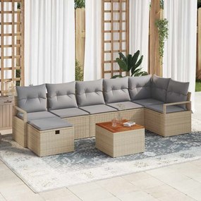 Conjunto de Sofá de Jardim vidaXL 8 Peças com Almofadas Bege Rattan Sintético
