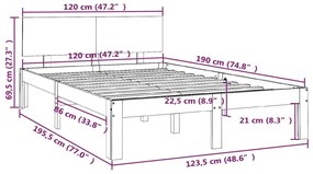 Estrutura de cama pequena casal 120x190 cm pinho maciço