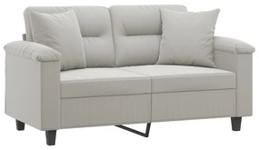Sofá 2 lugares c/ almofadas 120 cm microfibra cinzento-claro