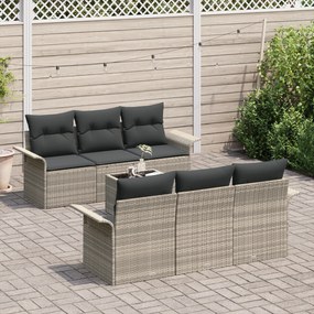 Conjunto de Sofás de Jardim vidaXL 7 Peças com Almofadas Cinza Claro d