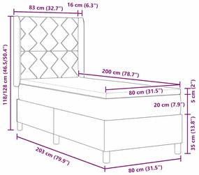 Cama Box Spring com Colchão Cinza Claro 80x200 cm Veludo