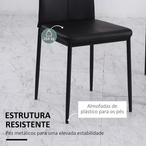 Conjunto de 6 Cadeiras de Sala de Jantar (MESA NÃO INCLUIDA) Estofadas em PU Cadeiras de Cozinha com Encosto Alto com Botões 41x50x97 cm Preto