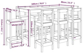 9 pcs conjunto de bar pinho maciço