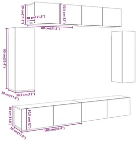 Conjunto de armário TV de parede 6 pcs madeira madeira velha