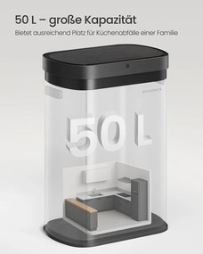 Caixote do lixo automático com sensor e tampa em aço com fecho suave 42,5 x 27,1 x 58,7 cm Preto