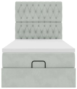 Estrutura cama otomana colchões 90x200 cm veludo cinzento claro
