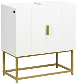 kleankin Móvel para Lavatório Pousar Moderno com 2 Portas e Pés de Aço 60x30x65 cm Branco e Dourado