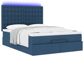 Estrutura de cama otomana com colchão tecido azul 140x200cm