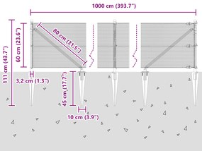 Cerca de Fio Soldado com 7 Postes de Estaca 0.6x10 m Aço Galvanizado