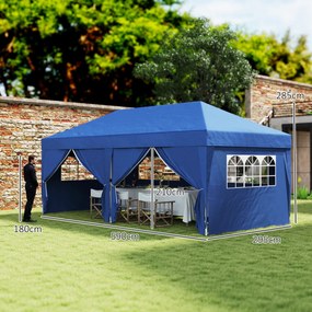 Tenda de jardim para exterior 3 x 6 m, tenda dobrável com 6 paredes laterais, saco de transporte incluído, azul