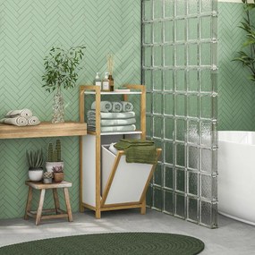Móvel de pé em bambu, cesto de roupa suja para casa de banho, economizador de espaço - 2 prateleiras - 40 x 30 x 86,5 cm