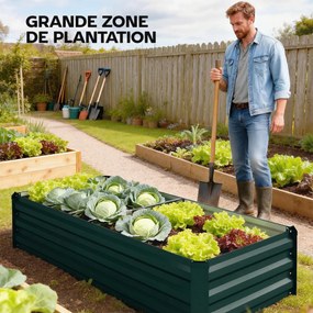 Floreira retangular para horta 150 x 70 x 30 cm,, em aço galvanizado, com rebordo de segurança e fundo aberto, verde