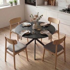 Mesa de Jantar Redonda, 100 x 100 x 75 cm (CADEIRAS NÃO INCLUIDAS), Tampo com Aspeto de Madeira, Preto