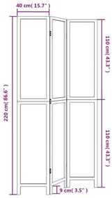 Biombo c/ 3 painéis madeira de paulownia maciça castanho-escuro