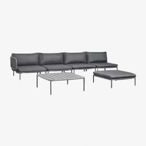 Sofá De Jardim Modular De Canto De 4 Peças, Pufe E Mesa De Centro Roubly Cinza Grafito - Sklum