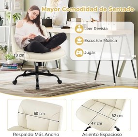 Cadeira de escritório sem braços em PU Altura ajustável Elevação a gás Giratória 360° Assento largo 72 x 72 x 82-90 cm Branca