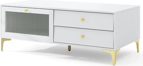 Móvel TV para televisões até 55'' com gaveta Porta de vidro temperado com aba e pernas de metal para sala de estar Branco