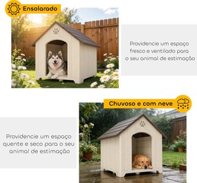 Casota para Cães de Exterior Casa para Cães Grandes de Plástico com 2 Janelas Base Elevada Estacas Bege