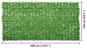 Tela de varanda com folhas verdes 300x150 cm