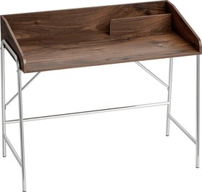 HOMCOM Secretária, mesa de computador 109 cm com rebordo de segurança e estrutura em metal, nogueira | Aosom Portugal