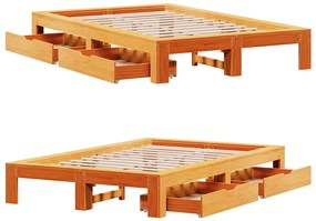 Cama sem colchão 120x190 cm madeira pinho maciça castanho-mel