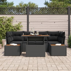 Conjunto de Jantar para Jardim de 7 Peças com Almofadas Preto Vime Acá