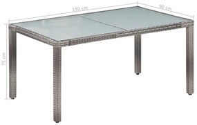 7 pcs conjunto jantar exterior com almofadões vime PE cinzento