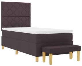 Cama Box com Colchão &amp; Banco Marrom Escuro 90x200 cm Tecido