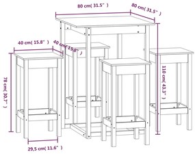 5 pcs conjunto de bar pinho maciço branco