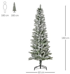 Árvore de Natal 180cm Neve Artificial com 394 Ramos Ignífugos de PVC Base Dobrável e Suporte de Aço Decoração de Natal para Interiores Ø60x180cm Verde