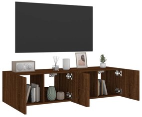 Móveis de parede para TV com luzes LED 2 pcs carvalho castanho