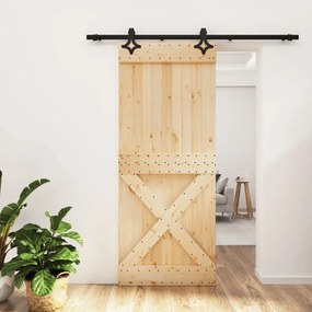 vidaXL Porta de correr com ferragens 85x210 cm madeira de pinho maciça