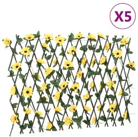 Treliça de hera artificial extensível 5 pcs 180x60 cm amarelo