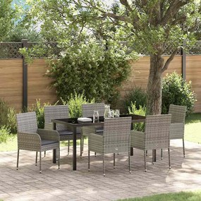 vidaXL Conjunto de Jantar de Jardim com Almofadas Cinza Rattan Sintético
