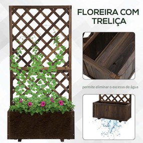 Floreira com Treliça de Madeira Maciça Caixa de Plantio com Suporte para Plantas Trepadeiras 72,5x31,5x149,5 cm Castanho