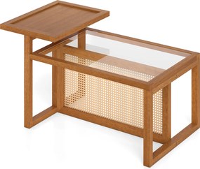 Mesa de Centro, 102 x 56 x 56 cm, Tampo de 2 Níveis, Natural