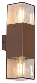 Candeeiro de parede exterior castanho ferrugem com abajur fumê 2 luzes IP44 - Denmark Industrial