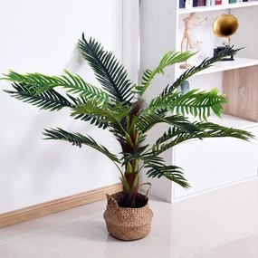 Outsunny Cycas Artificial 123cm com bastões naturais Árvore decorativa da planta Sintético com vaso de flores casa terraço jardim decoração