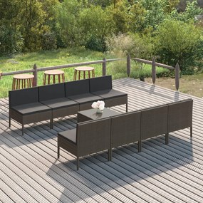 vidaXL 9 pcs conjunto lounge de jardim c/ almofadões vime PE cinzento