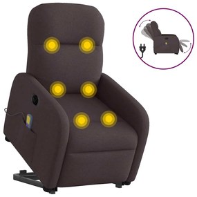 vidaXL Poltrona elétrica elevatória massagens tecido castanho-escuro