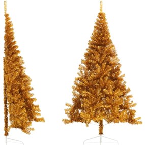 Meia árvore de Natal artificial com suporte 210 cm PET dourado