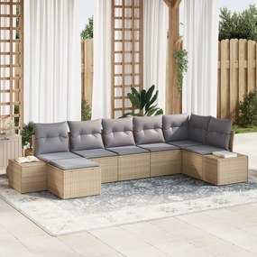 vidaXL Conjunto de Sofás de Jardim de 7 Peças com Almofadas Bege Vime Poliéster
