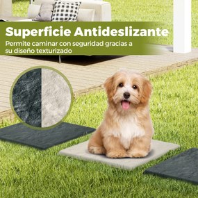 Conjunto de 16 ladrilhos jardim de 39,5 x 39,5 cm em PP com estacas de fixação e pedras decorativas para passadiços de jardim, pavimentos exteriores,