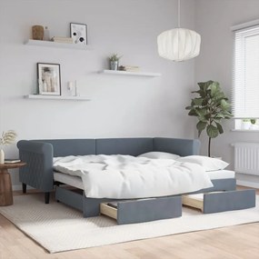 vidaXL Sofá-cama c/ gavetão e gavetas 90x190 cm veludo cinzento-escuro