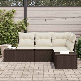 Conjunto de Sofá de Jardim de 4 Peças com Almofadas em Rattan Sintétic