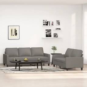 vidaXL 2 pcs conjunto de sofás com almofadões tecido cinzento-escuro