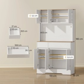 Armário de Cozinha Alto, 100 x 38 x 180 cm, Iluminação LED RGB, Branco