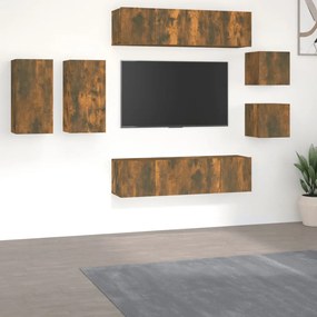 vidaXL Conjunto móveis de TV 8 pcs madeira processada carvalho fumado